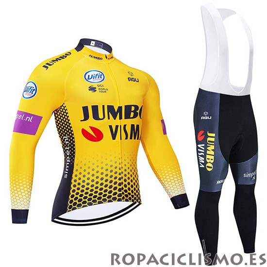 2019 Maillot Jumbo Visma Tirantes Mangas Largas Amarillo Negro